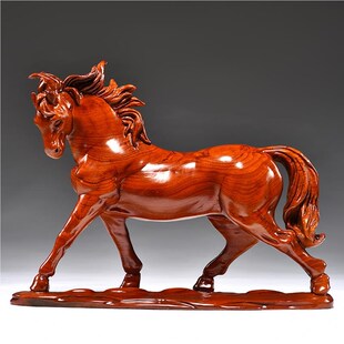 花梨木雕刻马摆件马到成功实木质马生肖家居办公桌面装饰工艺品