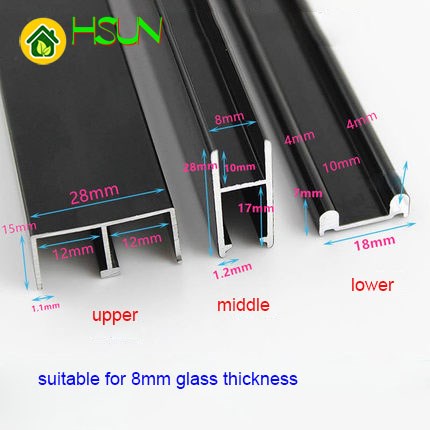 Black 5-8mm glass rail guide accessories showcase sliding do