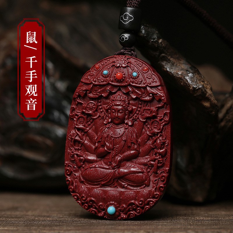 现货名都水晶 原矿紫金砂朱砂本命佛吊坠守护神 龙年本命年生肖项