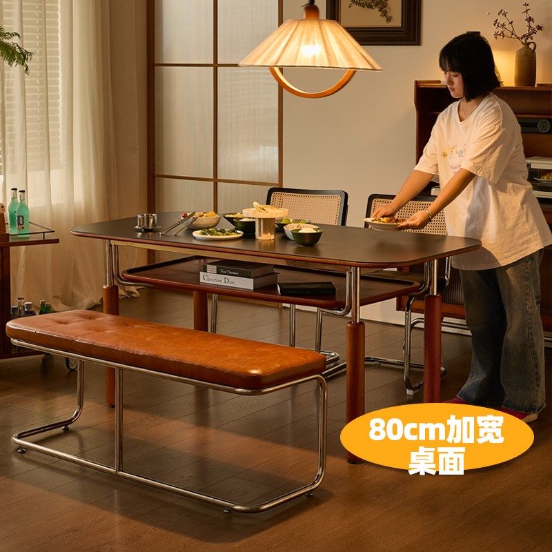 木小咖侘寂风实木餐桌现代简约家用黑色中古哑光不锈钢岩板餐桌椅,住宅家具,岩板餐桌,淘宝优惠券,粉丝福利购,淘宝优惠卷