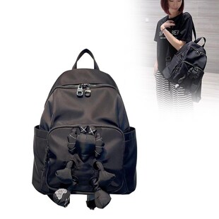 2024新款潮流女包防水尼龙双肩包带挂件休闲大容量背包旅行包百搭
