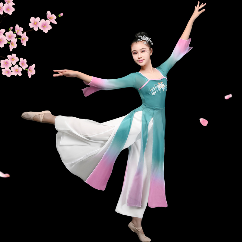 新款儿童女古典舞练功服身韵汉服纱衣渐变中国舞蹈服形体表演出服