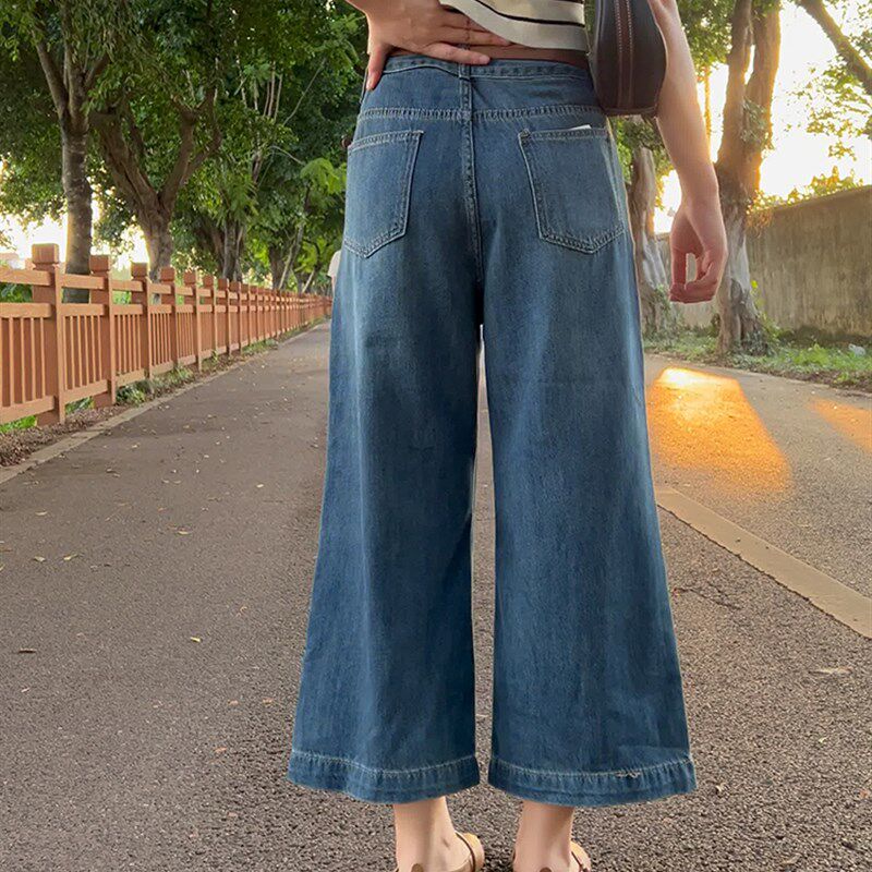 阔腿牛仔裤女微喇叭复古大码胖妹妹梨H型身材宽松显瘦小个子奶奶