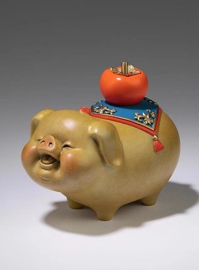威弗列德可爱生肖猪桌面可爱开业礼办公室装饰品礼物全铜中式摆件