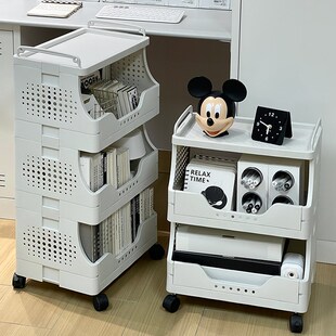 可移动书架书桌旁带轮子置物架落地书柜办公桌下小推车文件收纳架