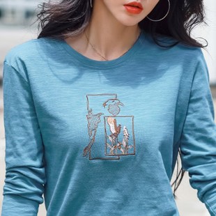 咖色打底衫女2024新款纯棉长y袖t恤宽松上衣中年妈妈春秋薄款秋衣