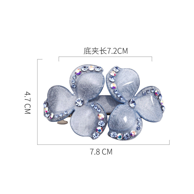 水钻花朵横夹韩版简约马尾扣大号弹簧夹一字夹韩式发夹后脑勺卡子