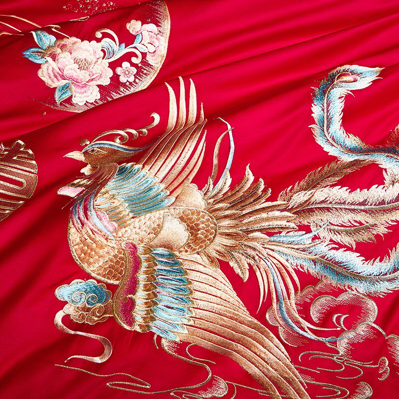 全棉婚庆四件套大红色刺绣v新婚床单结婚喜被婚房陪嫁床上用品,床上用品,婚庆床品套件,淘宝优惠券,粉丝福利购,淘宝优惠卷