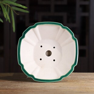 精品手工陶瓷花盆冰裂石湾釉盆抽角四方斗盆浅盆盆景绿植造景客厅
