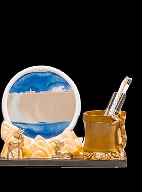 流沙画沙漏笔筒送领导老师办公室桌轻奢高级感收纳书房摆件装饰品