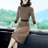 针织连衣裙女冬款 高端洋气气质冬裙内搭毛衣裙 修身 2022新款 中长款