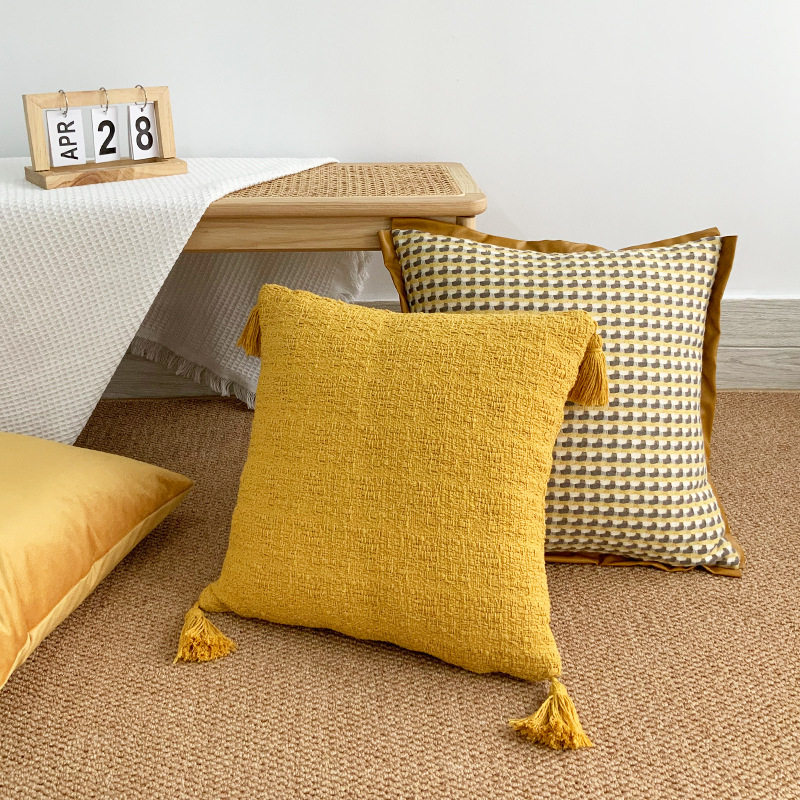 抱枕套装涤棉色i织绒布毛球绑带拼接pu皮流苏吊穗客厅靠棉麻靠垫,居家布艺,抱枕被,淘宝优惠券,粉丝福利购,淘宝优惠卷