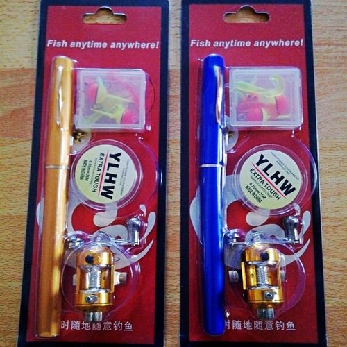 钢笔小钓鱼竿金属鼓轮冰钓杆船钓伐钓杆1米1.4米1.6迷你小海国之