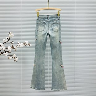 微喇牛仔裤 高腰百搭喇叭裤 女烫钻长u裤 新款 潮2024年秋装 绣花修身