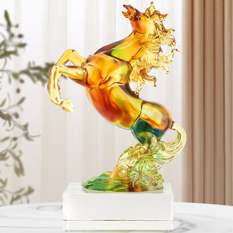 琉璃马到成功工艺品摆件生肖马办公室书房案台装饰品公司开业礼物