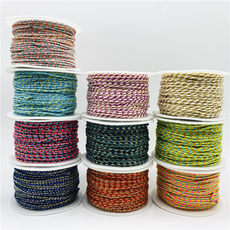 推荐5yards/Lot 2.5mm Gold Line 100% Cotton Cord Rope Chinese