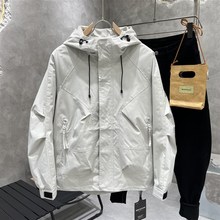 户外纯色防风连帽外套男士秋季新款休闲百搭工装夹克青年冲锋衣潮