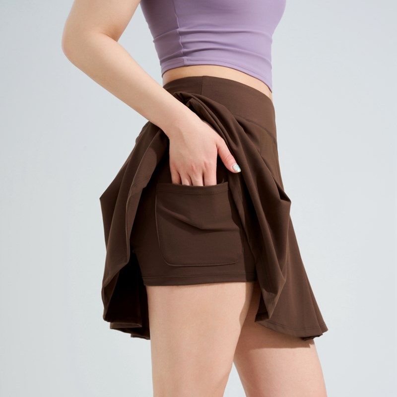 大码双层防走光运动短裙裸感速干锦纶瑜伽服裙子跑步锻炼打羽毛球