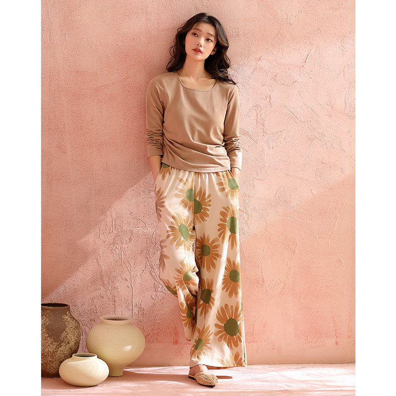 2024新款女士睡衣春秋款长袖带胸垫家居服时尚阔腿裤大码套装,女士内衣/男士内衣/家居服,睡衣/家居服套装,淘宝优惠券,粉丝福利购,淘宝优惠卷