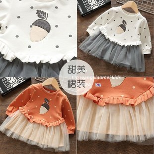 女童连衣裙春秋款2024春装新款卫衣裙长J袖宝宝不加绒纱裙儿童裙