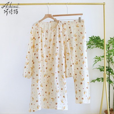 纯棉纱布月子服待产裙裤子两件套进产房夏季孕妇睡衣春秋哺乳睡裙