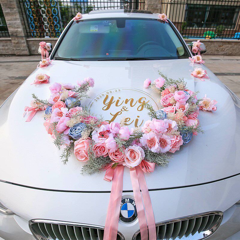 粉色仿真主车头婚车装饰用品结婚礼庆布置套装档2022新款小红