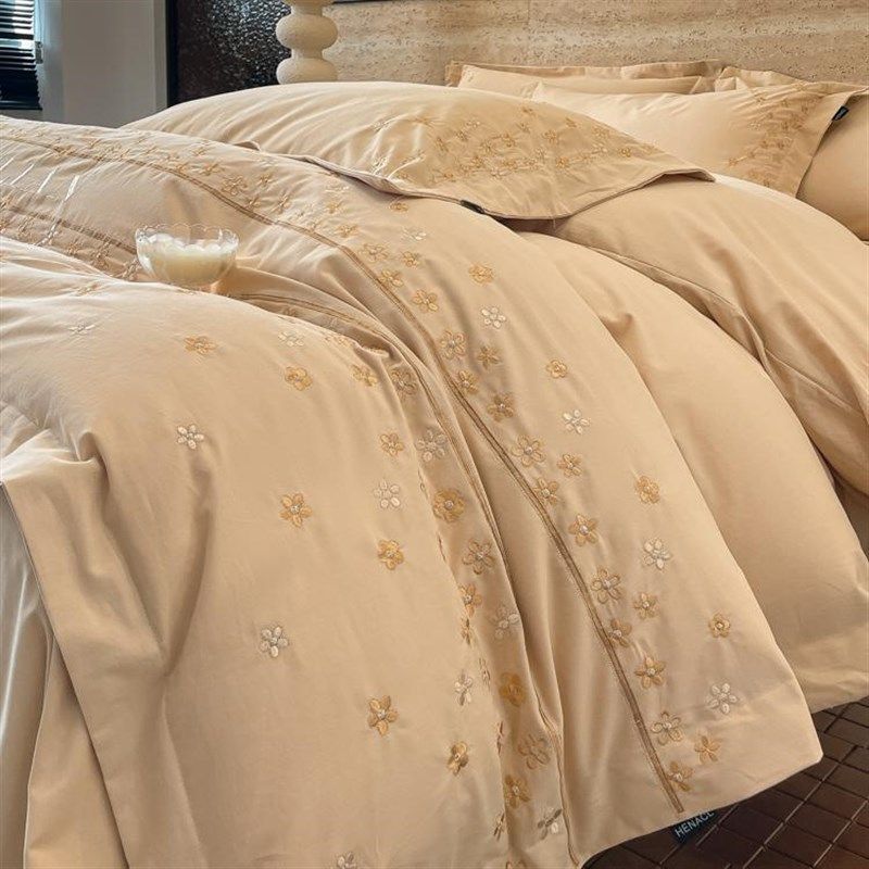 轻奢A类长绒棉四件套全棉加厚磨毛刺绣被套纯棉床单床笠床上用品4