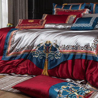 直销豪华别墅结婚床上用r品四件套刺绣花大红色婚礼被套床单多件