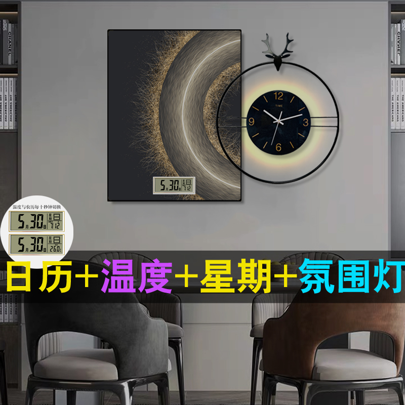 2022新款餐厅电表箱遮装饰画带时钟家挂钟客厅高级感时尚挂画钟表图片