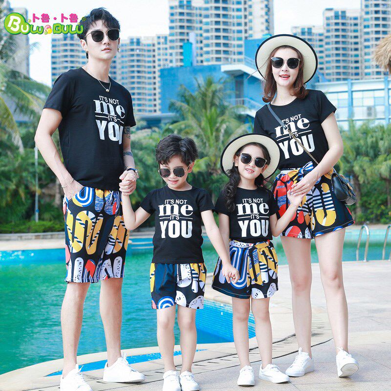 亲子装一家四口父女母子装洋气时尚家庭阔腿裙裤套装2025夏装新款