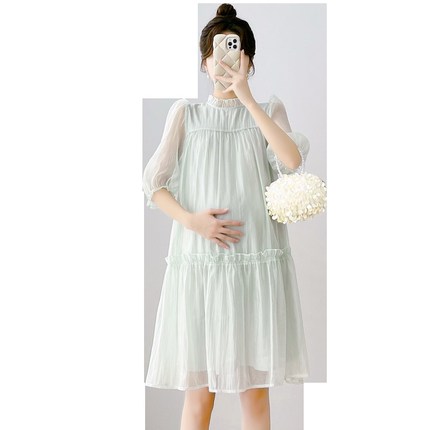 2023孕妇夏新款韩版时尚气质显瘦连衣裙短款仙女气V质小个子娃娃