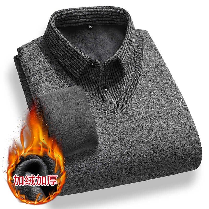 秋冬季加绒加厚爸爸装毛衣中年男士长袖衬衫中老年假两件衬衫领,男装,针织衫/毛衣,淘宝优惠券,粉丝福利购,淘宝优惠卷