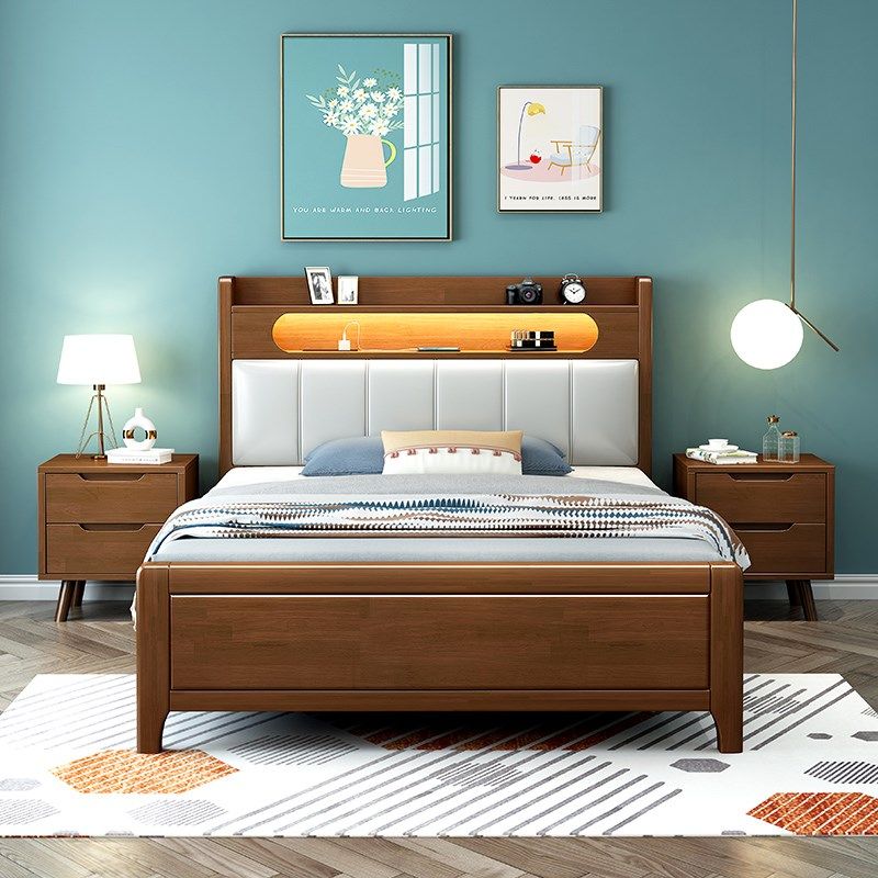 实木床带灯1米童床1.2米小户型1.35米单人床1.5米双人高箱储物床,住宅家具,实木床,淘宝优惠券,粉丝福利购,淘宝优惠卷