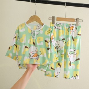 婴儿夏天长袖棉绸睡衣薄款0一1岁分体套装绵绸3女宝宝5男童空调服