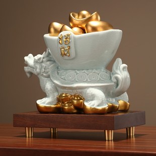 陶瓷聚宝盆摆件新中式 饰品开业礼物 聚财龙龟瑞兽客厅办公室高档装