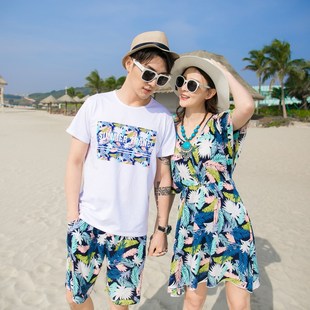 不一样沙滩情侣装夏装你衣我裙三亚旅游蜜月海边度假大码亲子套装
