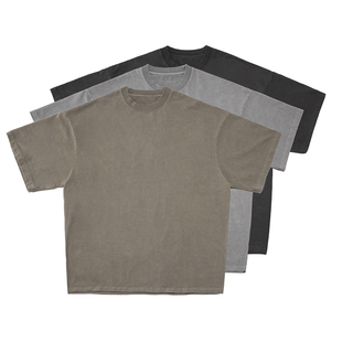 PMW T恤男 水洗做旧蜡染320G重磅三色TEE落肩宽松简约百搭圆领短袖