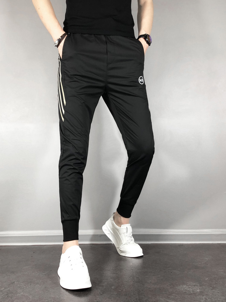 潮牌休闲裤男夏季薄款修身束脚裤日系百搭哈伦九分裤男士运动裤子