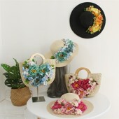 女包夏季 花朵手工度假草编包袋编织包手提包草包海边沙滩遮阳草帽