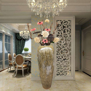 颜色釉窑变树根陶瓷落地花瓶现代欧式插乾燥花瓶客厅酒店摆件大花