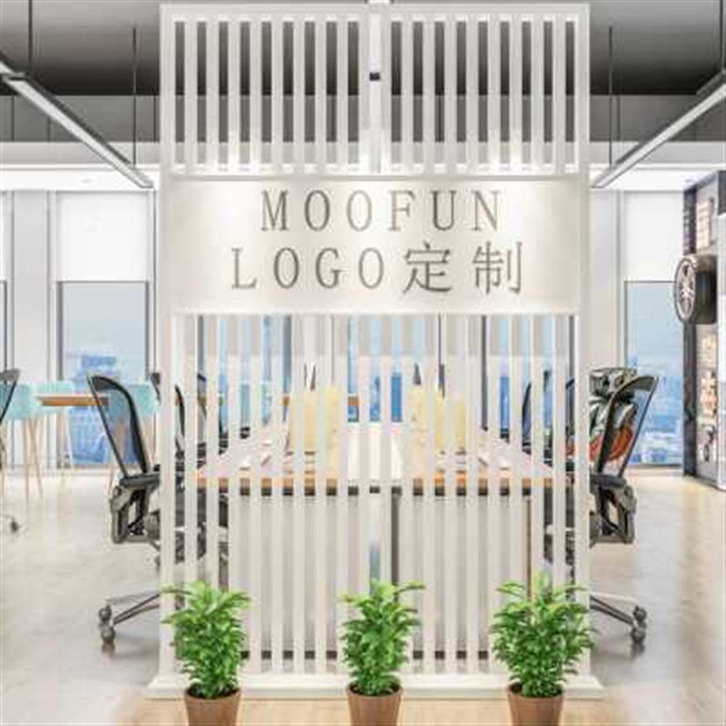 窗花格栅前台logo隔断落地座屏金属玄门商用办公铁艺屏风工业装饰