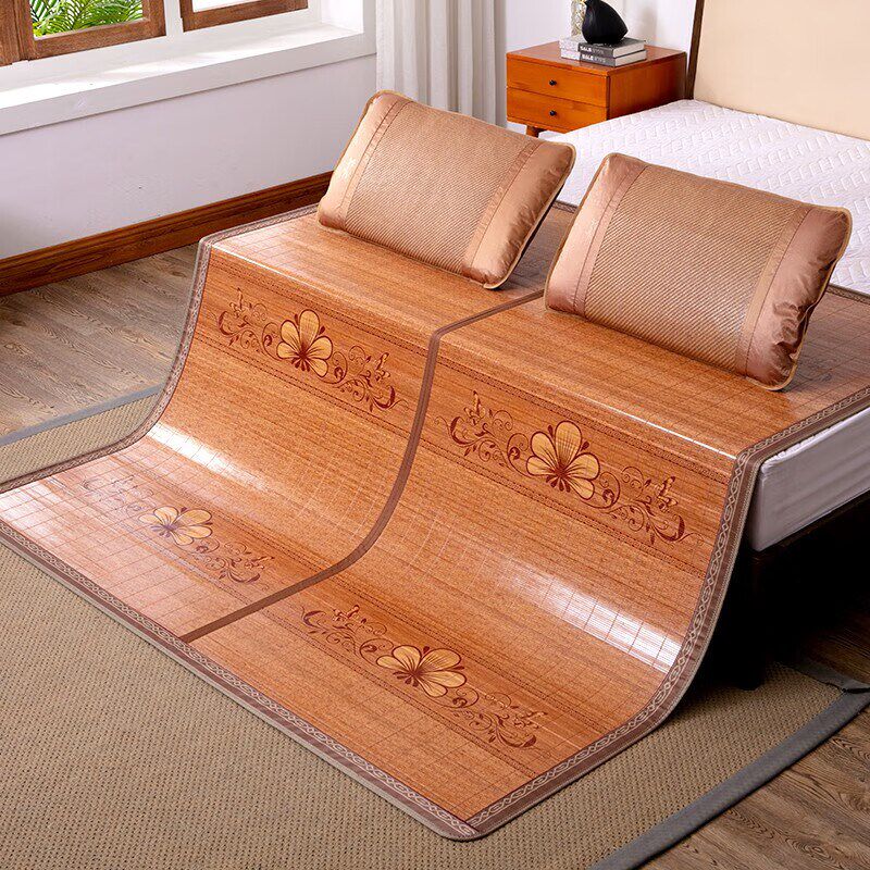 新款凉席竹席冰丝双面可用竹凉席可折叠双面印花夏季碳化席【1.