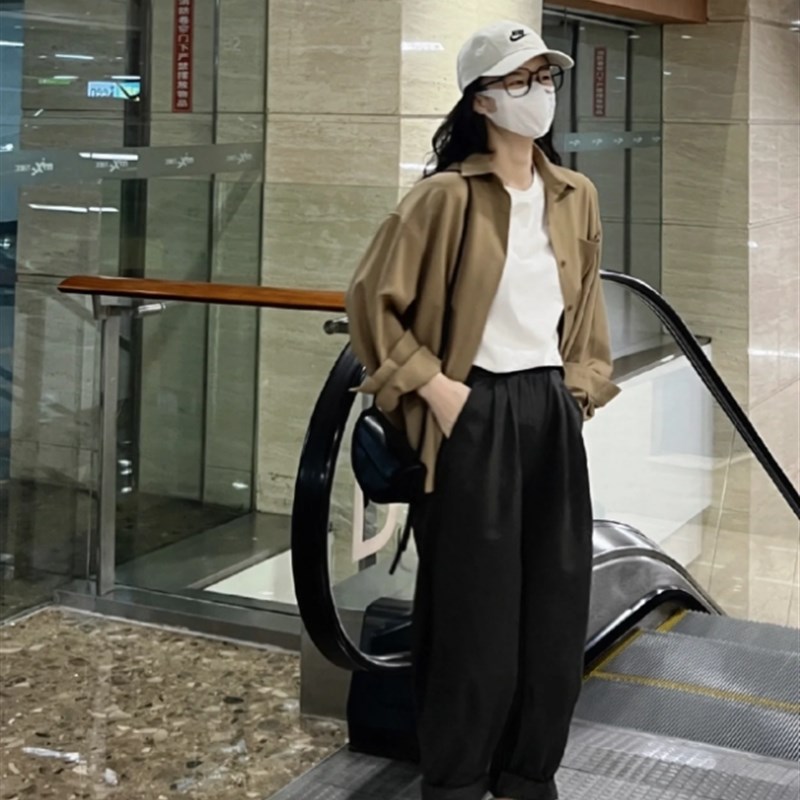 梨形身材大码哈伦工装裤女夏季薄款卡其宽松显瘦高腰阔腿老爹裤子