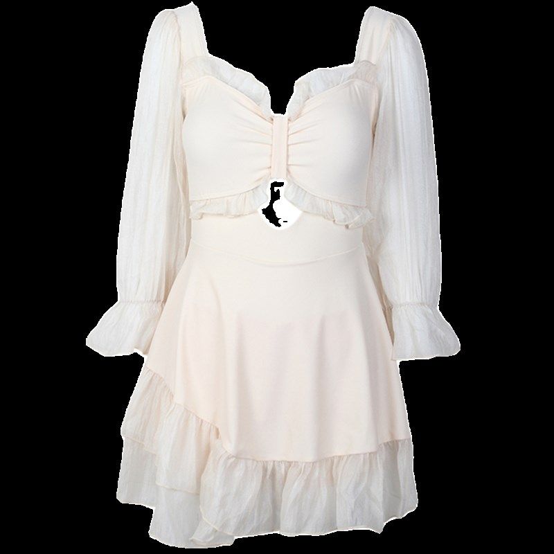 泳衣女高级感连体裙式遮肉显瘦泡温泉小胸保守长袖仙气少女风泳装,运动/瑜伽/健身/球迷用品,连体泳衣,淘宝优惠券,粉丝福利购,淘宝优惠卷