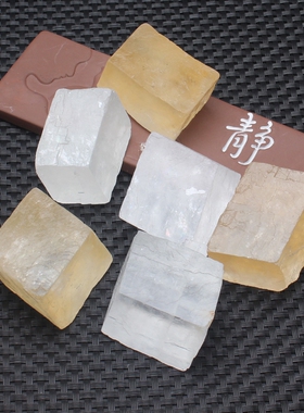 小众高货天然方解石原石矿物标本方解石摆件透体小号菱形标本石光