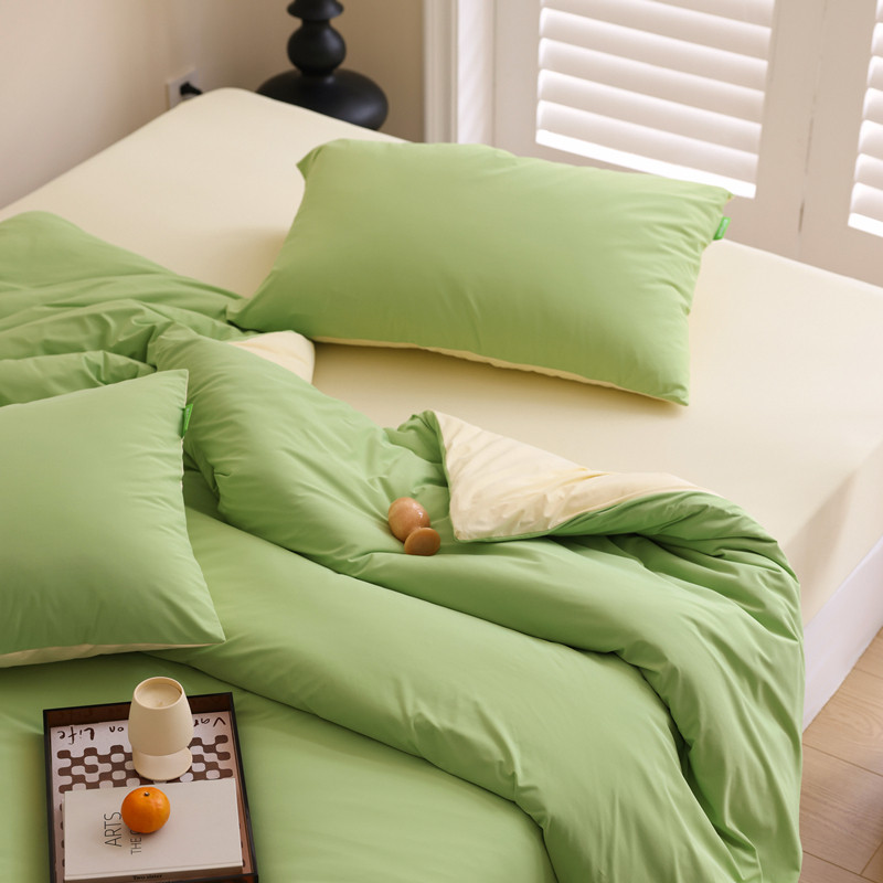 简约北欧风夏季凉感冰丝四件套纯色双拼丝滑牀上被套牀单牀笠式,床上用品,床品套件/四件套/多件套,淘宝优惠券,粉丝福利购,淘宝优惠卷