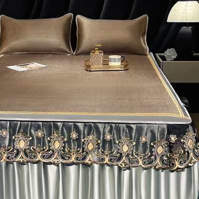 现货2023夏季新款纯色可拆卸床裙冰丝凉席可水洗冰藤席三件套夏天,床上用品,藤席,淘宝优惠券,粉丝福利购,淘宝优惠卷