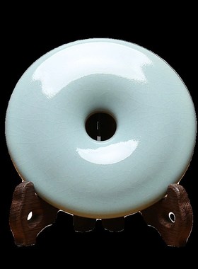 中国风汝窑汝瓷玉璧平安扣和氏璧陶瓷桌面小摆件多宝阁玄关装饰品