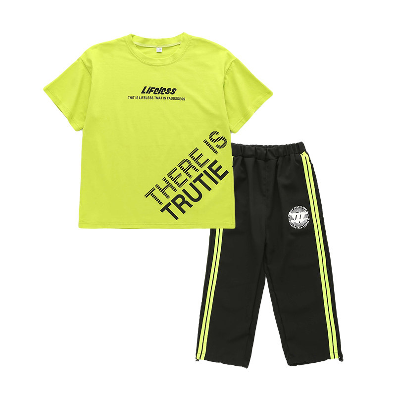 现货男童套装夏h季2023新款中大童休闲短袖九分裤男孩夏装运动两