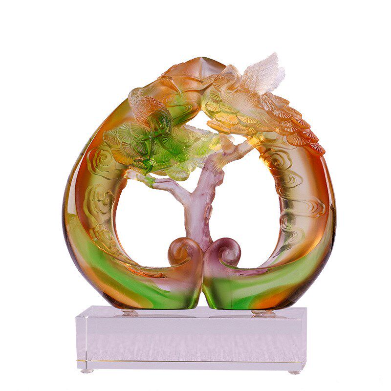 琉璃松鹤延年摆件中国风老人生日祝寿礼物装饰品中式松树工艺品